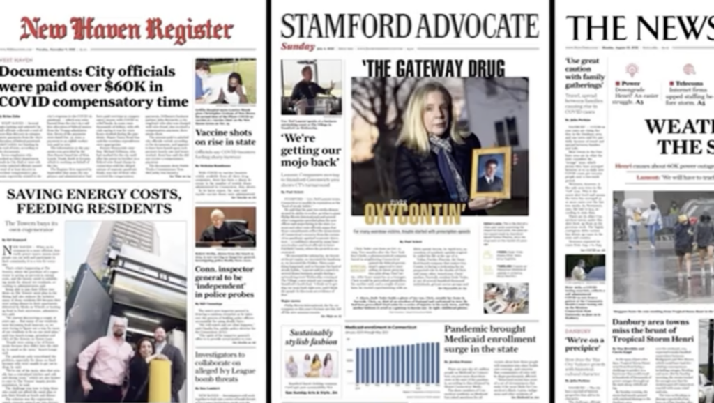 Sample of front page layouts produced by Joshua Falcone